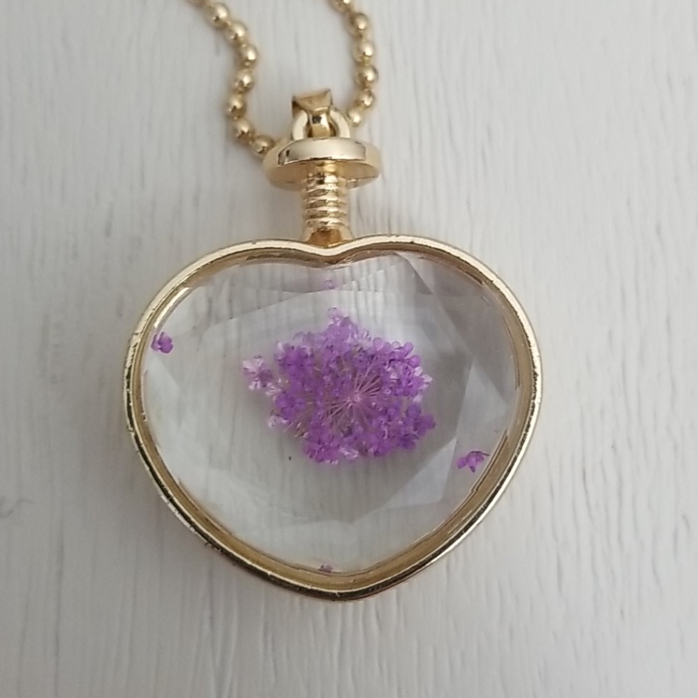 Long Crystal Lavender FLOWER NECKLACE - Picture 2 of 5